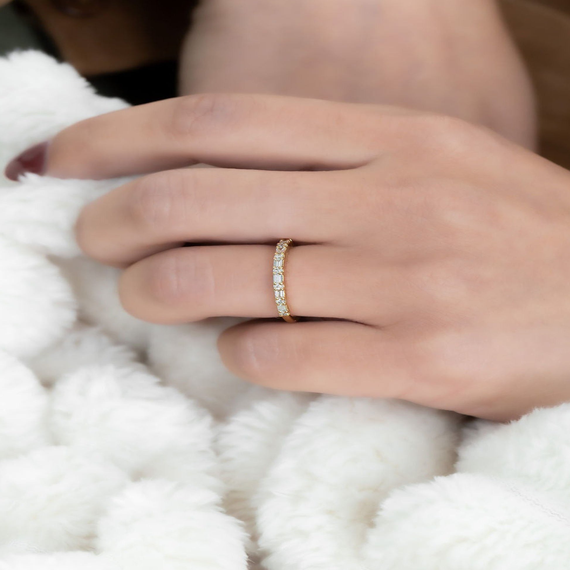August Birthstone Baguette Ring, Moissanite Gold Stacking Band Fine Jewelry With Elegant Design