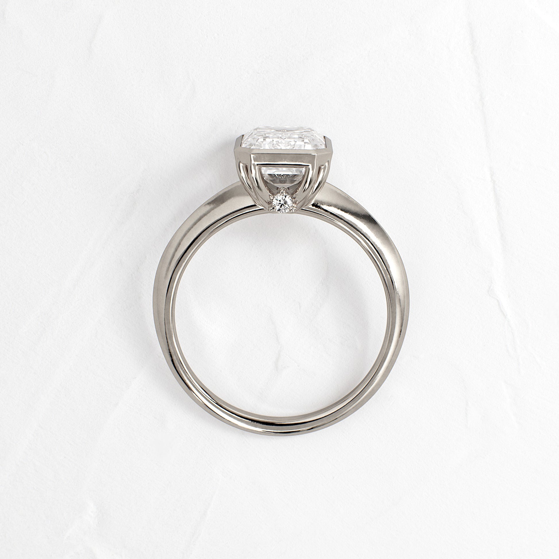 Bezel Setting Emerald Ring, Moissanite White Gold Engagement Fine Jewelry With Style