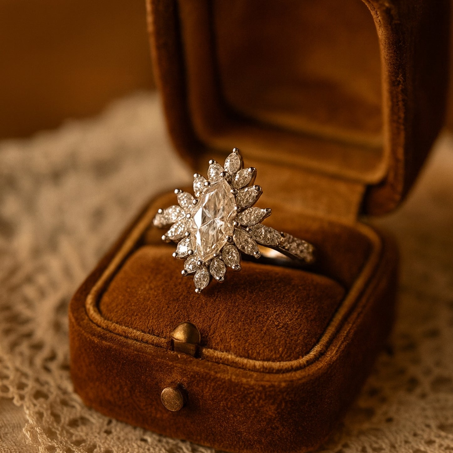 Moissanite Marquise Cut Cluster Ring, December Birthstone Engagement Jewelry With Classic Elegant Setting