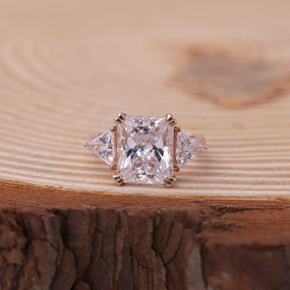 Princess Trilogy Moissanite Ring, Three Stone Gold Engagement Fine Jewelry With Glamour