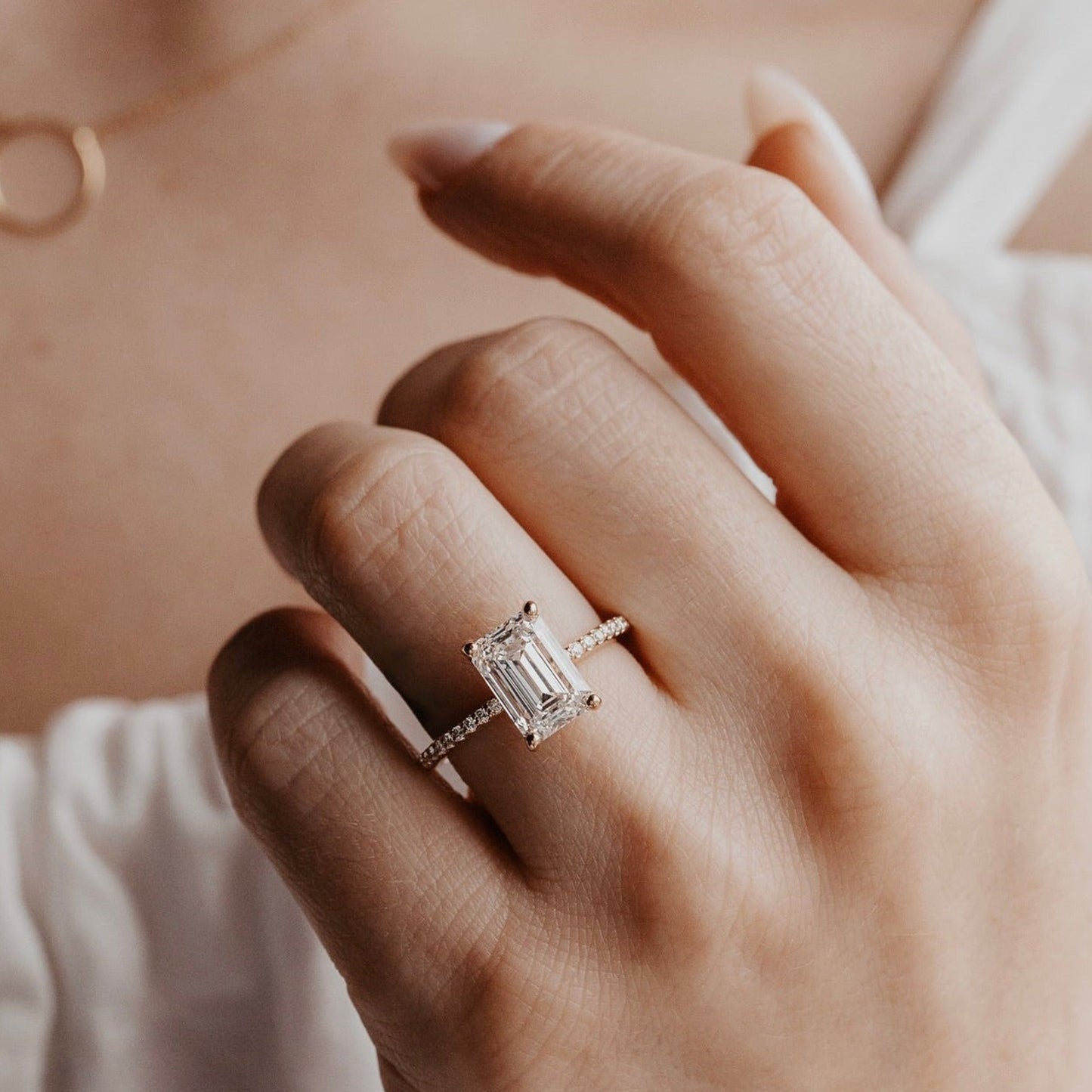 Women's Emerald Cut Moissanite Engagement Ring, White Gold Wedding Band Fine Jewelry With Timeless Style