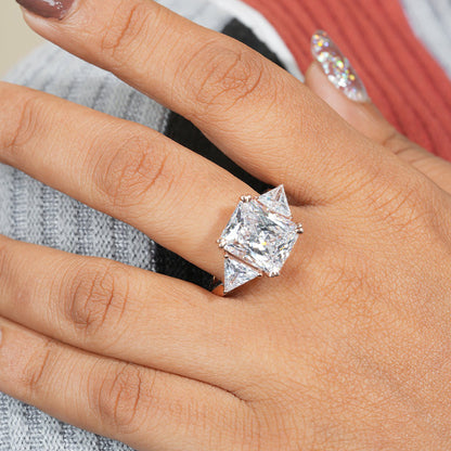 Engagement Princess Cut Ring, Moissanite Trilogy Gold Fine Jewelry With Romance