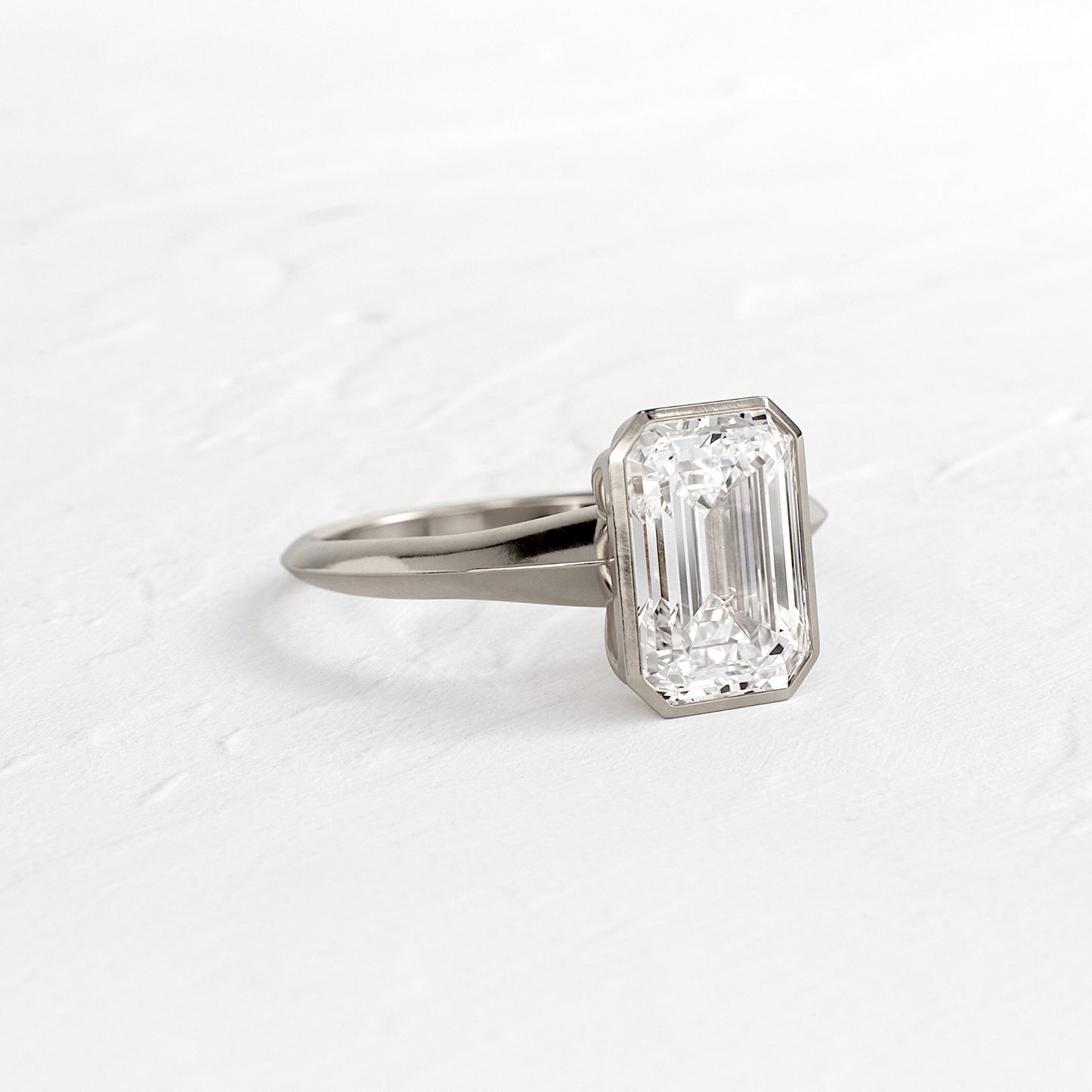 Moissanite Emerald Engagement Ring, Bezel Setting White Gold Fine Jewelry With Brilliance