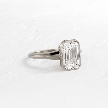 Moissanite Emerald Engagement Ring, Bezel Setting White Gold Fine Jewelry With Brilliance