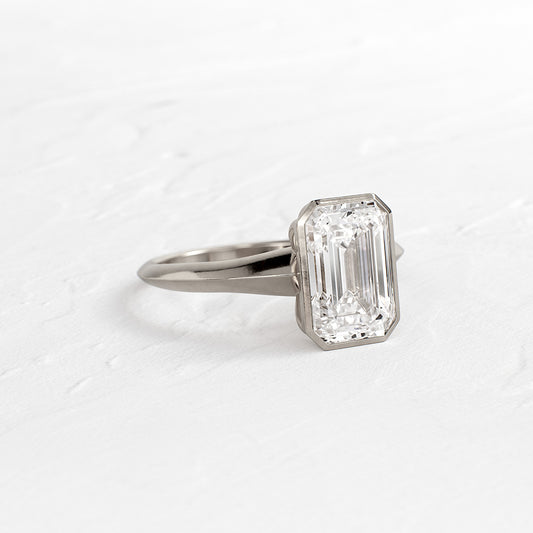 Moissanite Emerald Engagement Ring, Bezel Setting White Gold Fine Jewelry With Brilliance