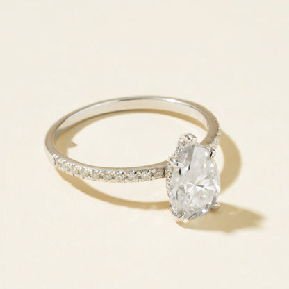 Solitaire Pear Moissanite Ring, Teardrop 1ct 10K White Gold Engagement Fine Jewelry