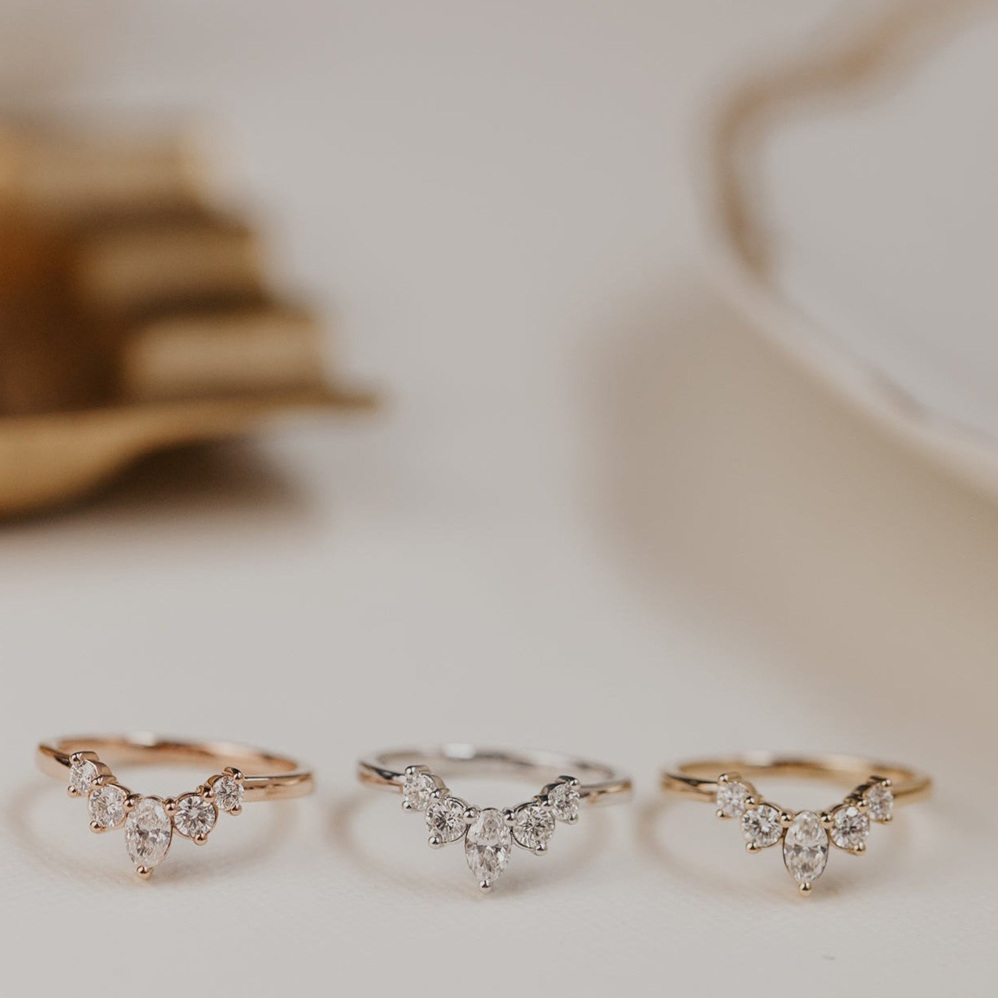 Female V-Shape Bridal Band, Marquise Round Moissanite Gold Wedding Ring Fine Jewelry With Timeless Style 