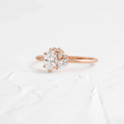 Luxurious Oval Stone Moissanite Ring, Cluster Halo Gold Engagement Fine Jewelry With Class