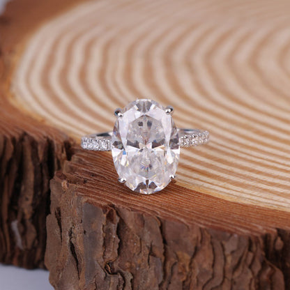 Elegant Oval Moissanite Ring, Halo Setting Gold Engagement Fine Jewelry 
