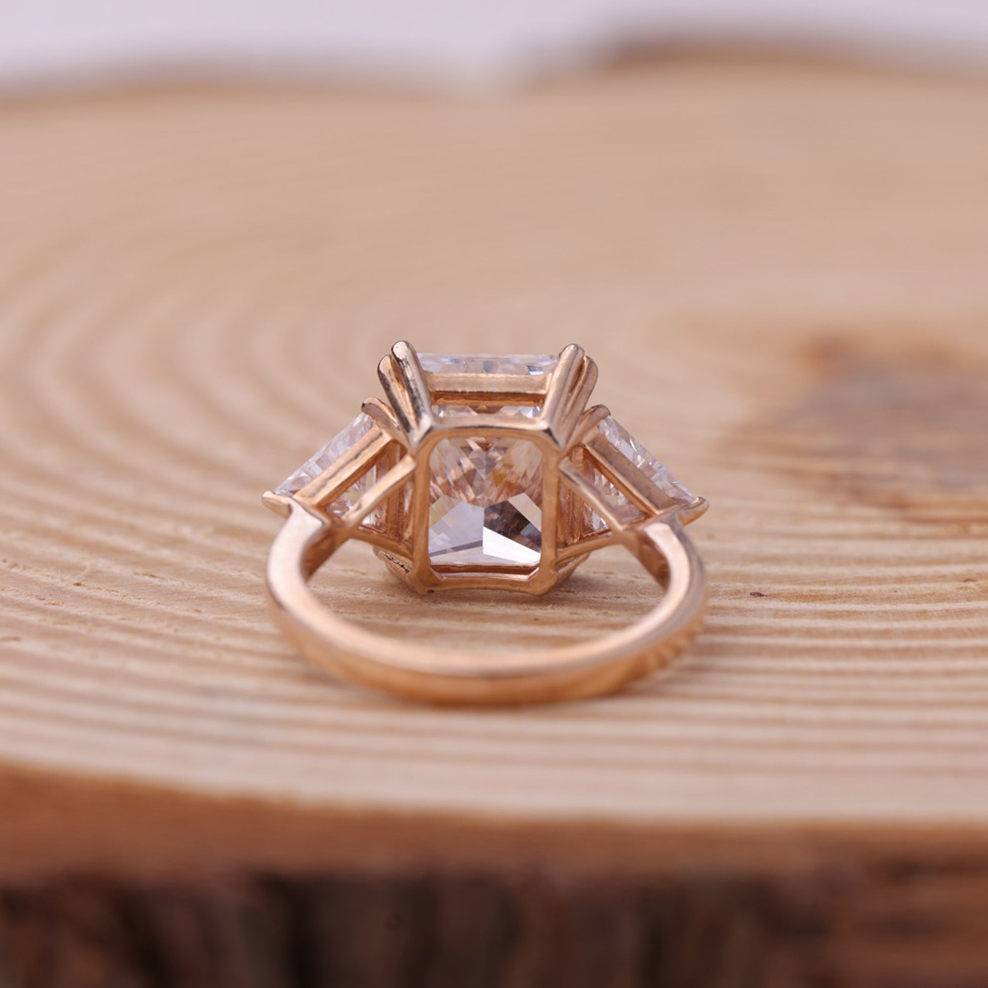 Moissanite Trilogy Ring, Princess Cut Gold Engagement Fine Jewelry With Beauty