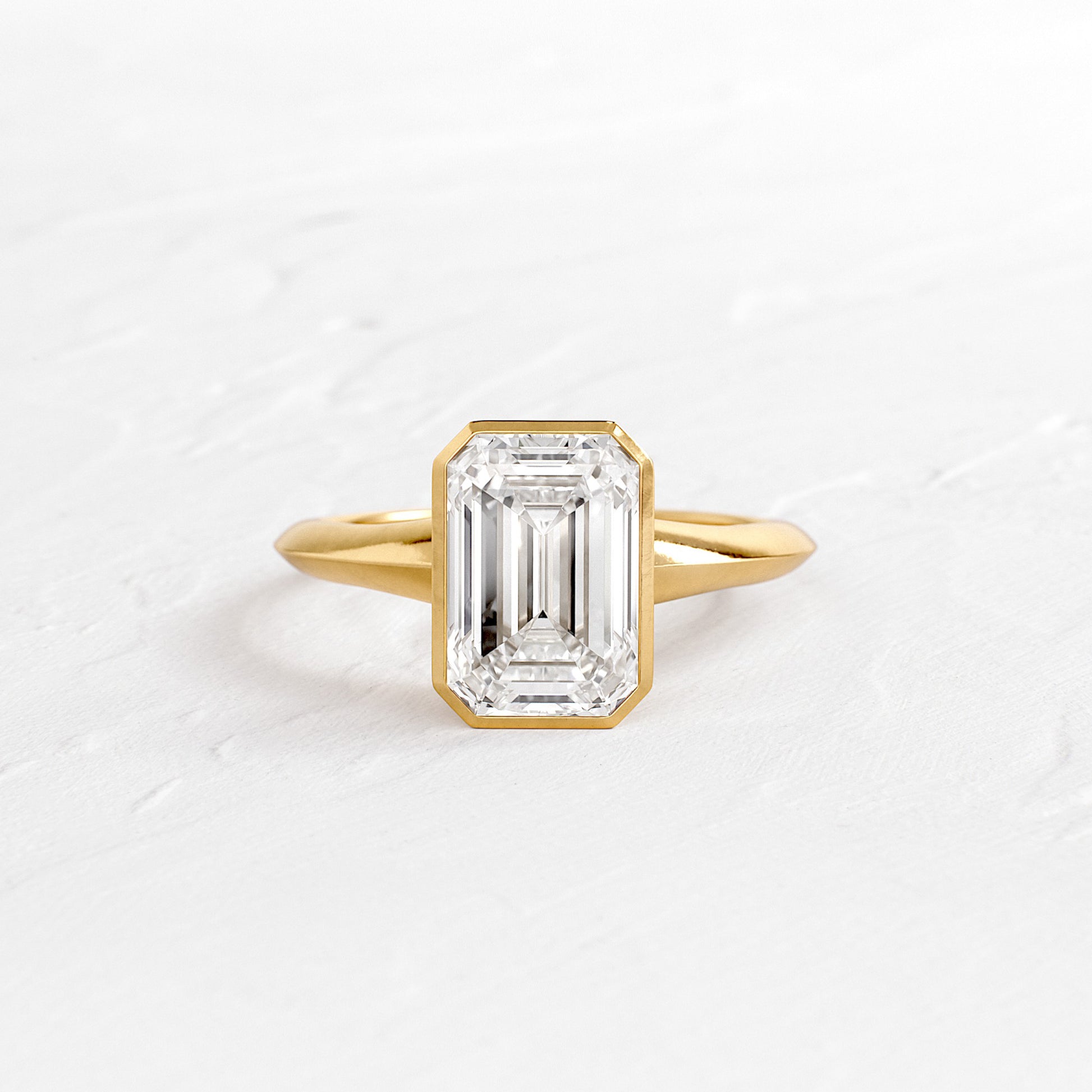 Engagement Emerald Cut Ring, Moissanite Bezel White Gold Fine Jewelry With Romance
