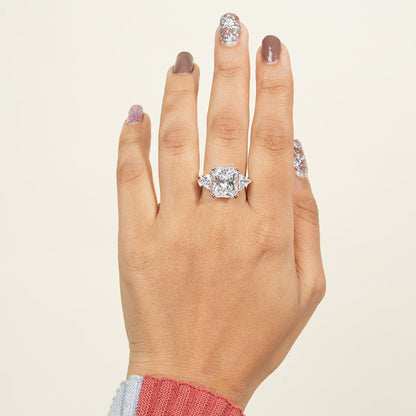 Three Stone Princess Ring, Moissanite Trilogy Gold Engagement Fine Jewelry With Style