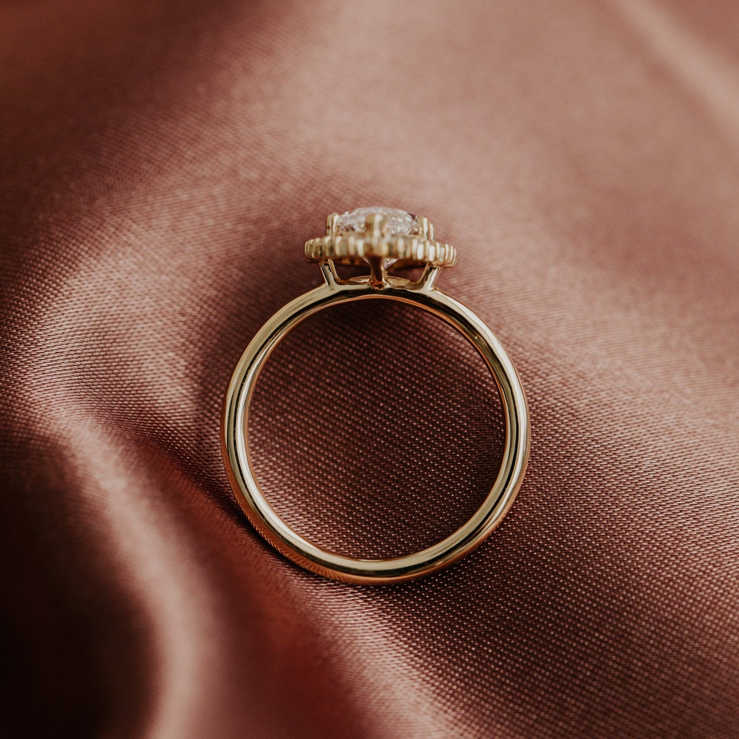 Marquise Halo Engagement Ring With Moissanite, Birthstone Fine Jewelry And 14K Gold Regal Design
