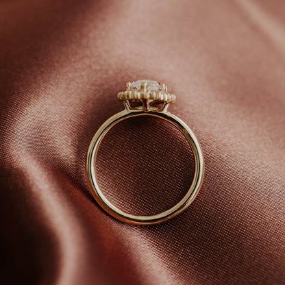 Marquise Halo Engagement Ring With Moissanite, Birthstone Fine Jewelry And 14K Gold Regal Design