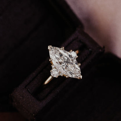 Trio Marquise Moissanite Engagement Ring, Three-Stone Gold Wedding Fine Jewelry With Regal Elegance