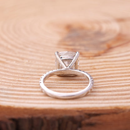 Cushion Cut 14K Gold Ring, Moissanite Pave Band Engagement Fine Jewelry With Romantic Style
