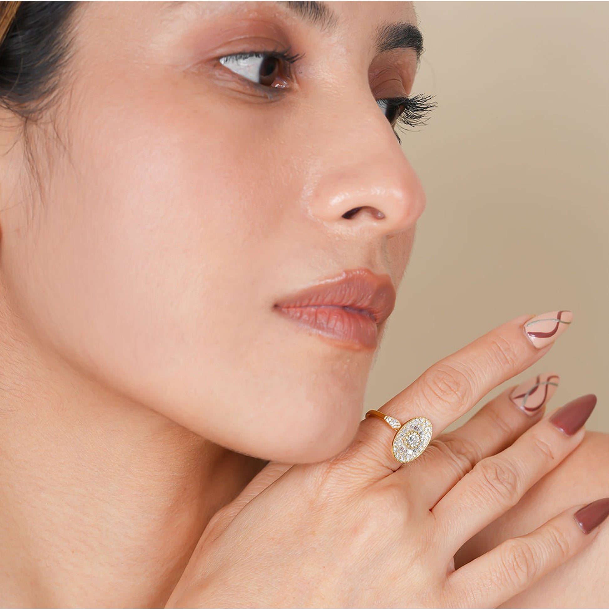Moissanite Cluster Ring, Round Cut Yellow Gold Engagement Fine Jewelry With Beauty