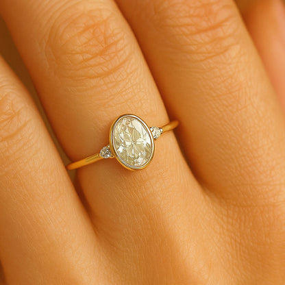 Oval Bezel Set Moissanite Ring, August Birthstone Solitaire Jewelry With Colorless Stone And Modern Setting