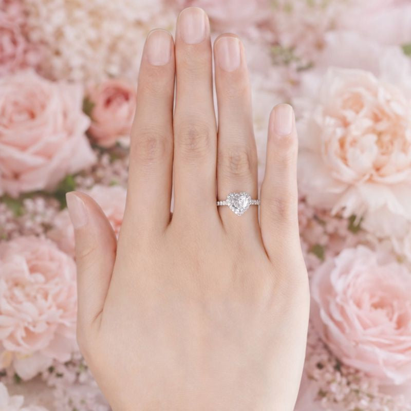 Heart Cut Diamond Or Moissanite Halo Engagement Ring
