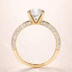 Knife Edge Ring With Round Cut Pave Band And Side Diamonds
