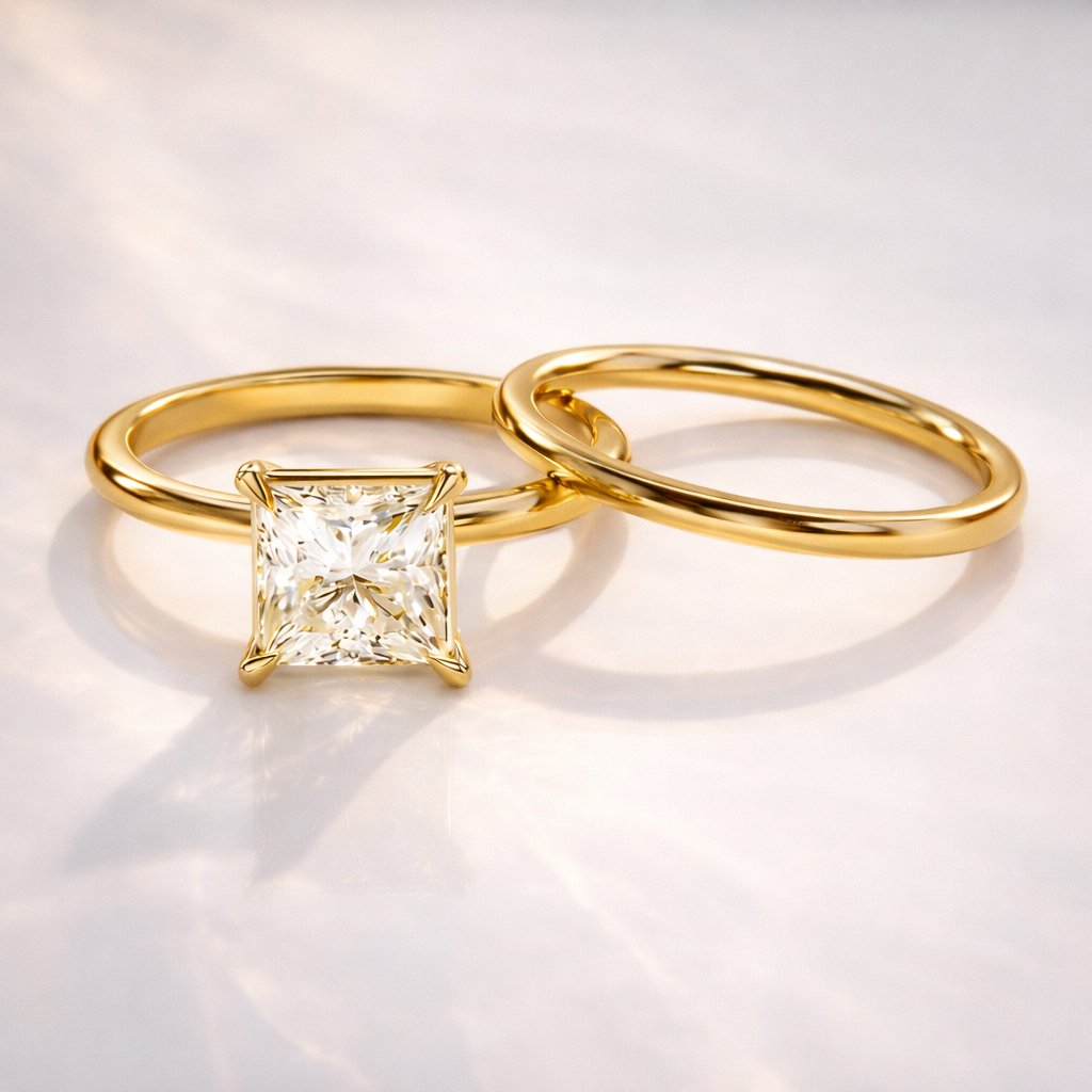 Princess cut engagement ring with wedding band set
