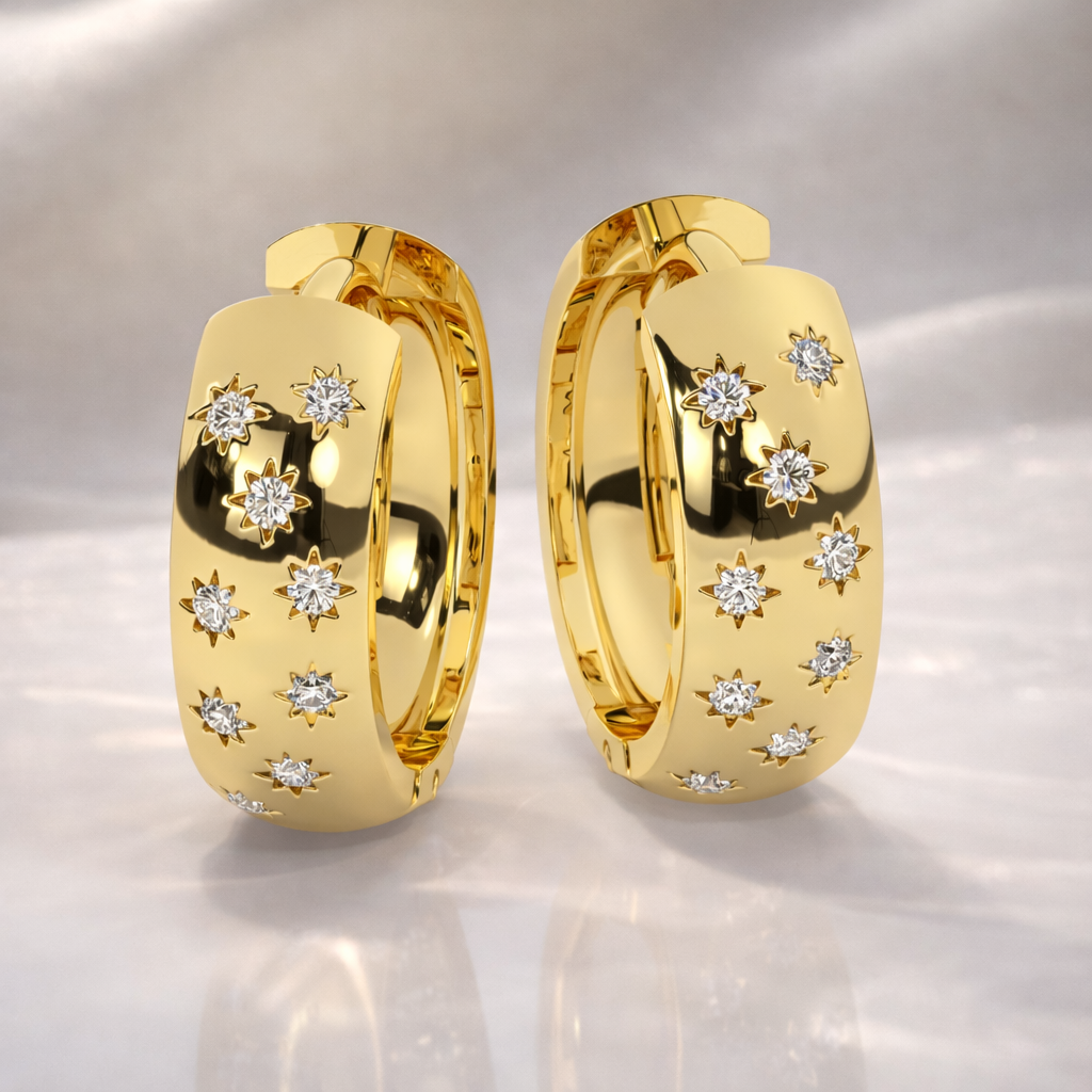 Star Huggie Earrings Round Cut Diamond Or Moissanite Earrings
