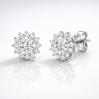 Beautiful Round Cut Diamond Stud Earrings With A Halo Design In Gold
