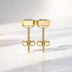 Yellow Gold Earrings Emerald Cut Diamond Stud Earrings Moissanite Diamond Earrings.
