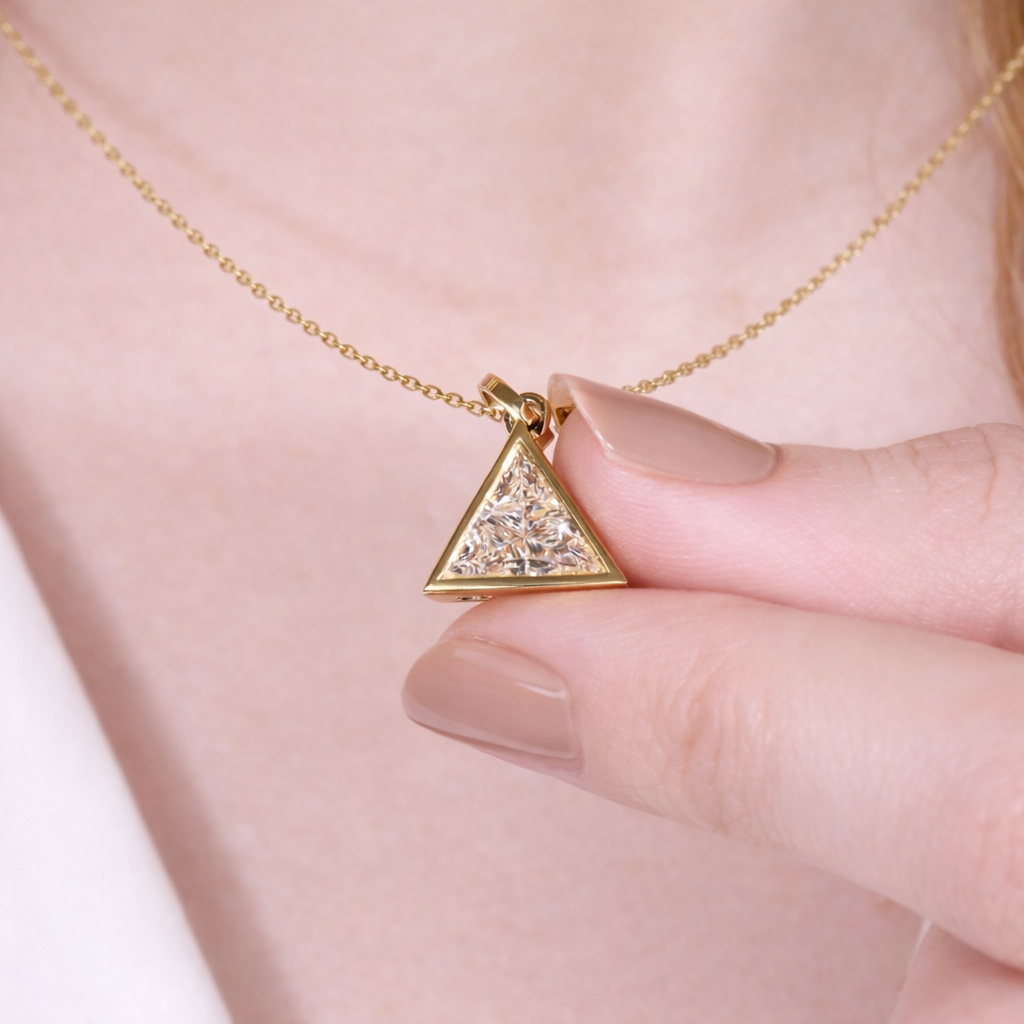 Triangle Pendant Bezel Diamond Pendant Lab Grown Diamond Pendant

