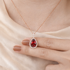Elegant Garnet Pendant With Diamond Pendant Halo Round Cut Halo Teardrop Pendant Rose Gold Halo Setting Custom Diiro Pendant
