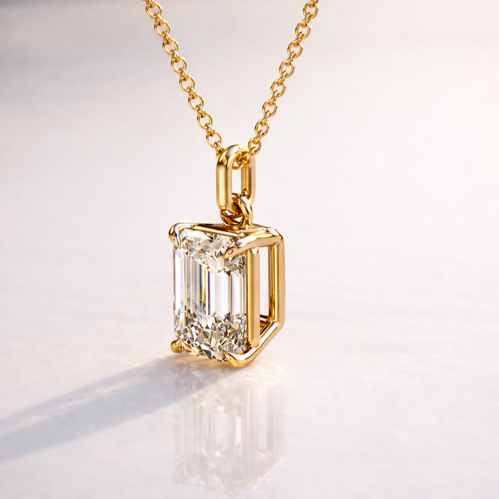 Diiro Emerald Cut Diamond Solitaire Pendant Necklace
