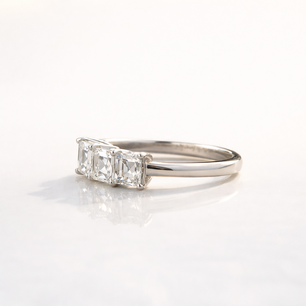 White Gold Wedding Band With Five Asscher Cut Diamonds
