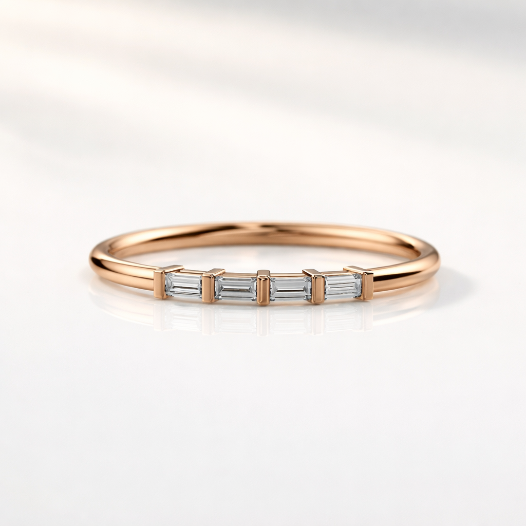 Dainty 4 Diamond Baguette Wedding Band For Stacking

