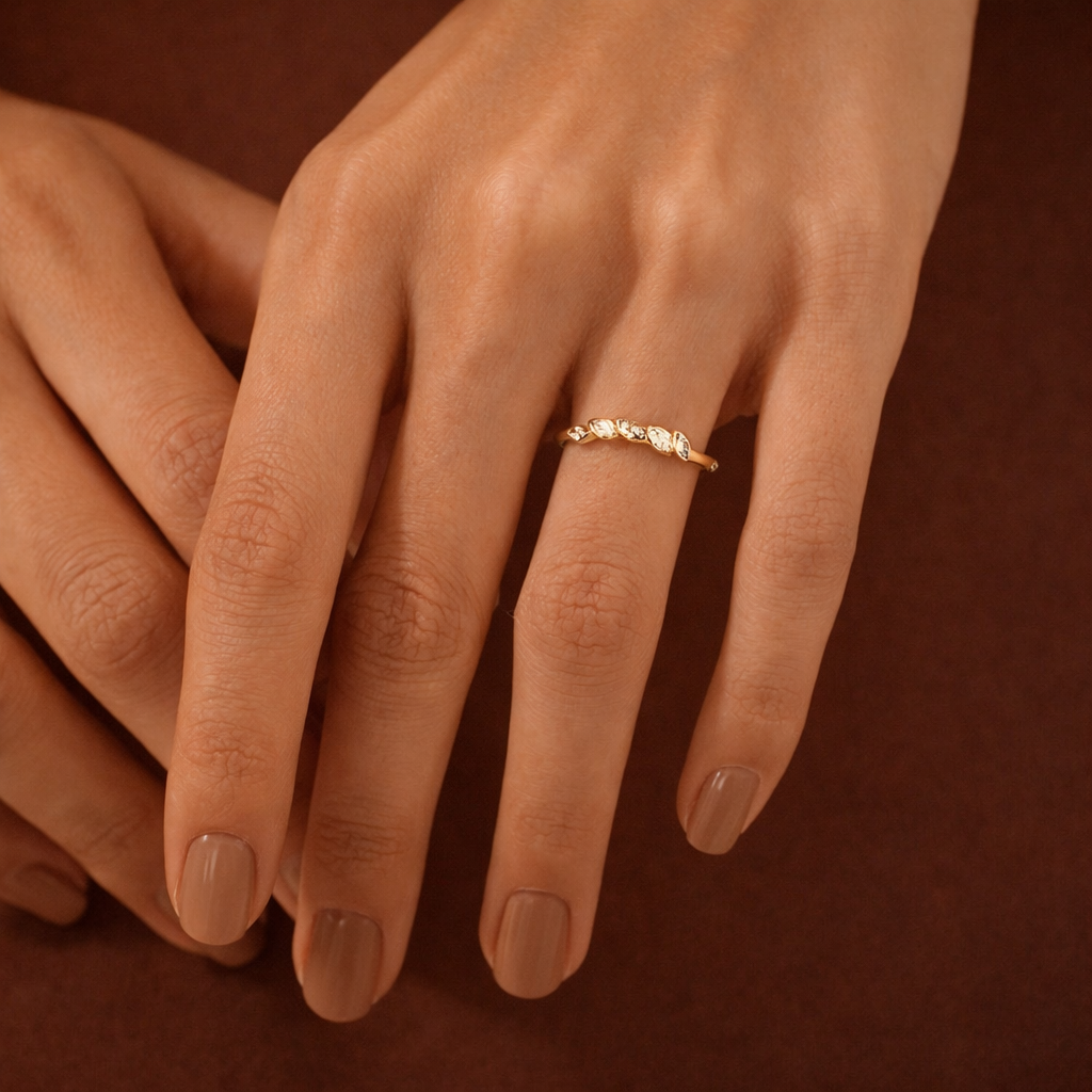 Lab grown diamond marquise bezel wedding band
