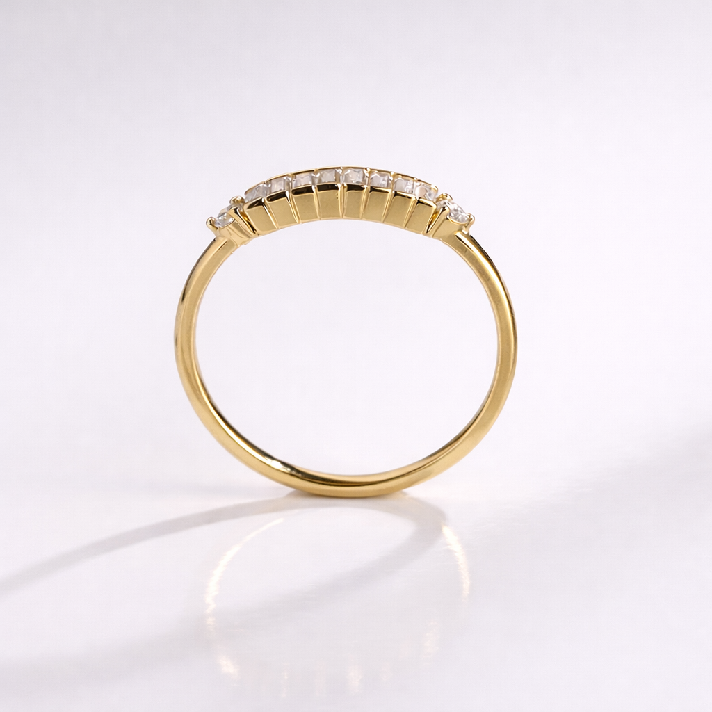 Yellow Gold Round And Baguette Diamond Band For Women
