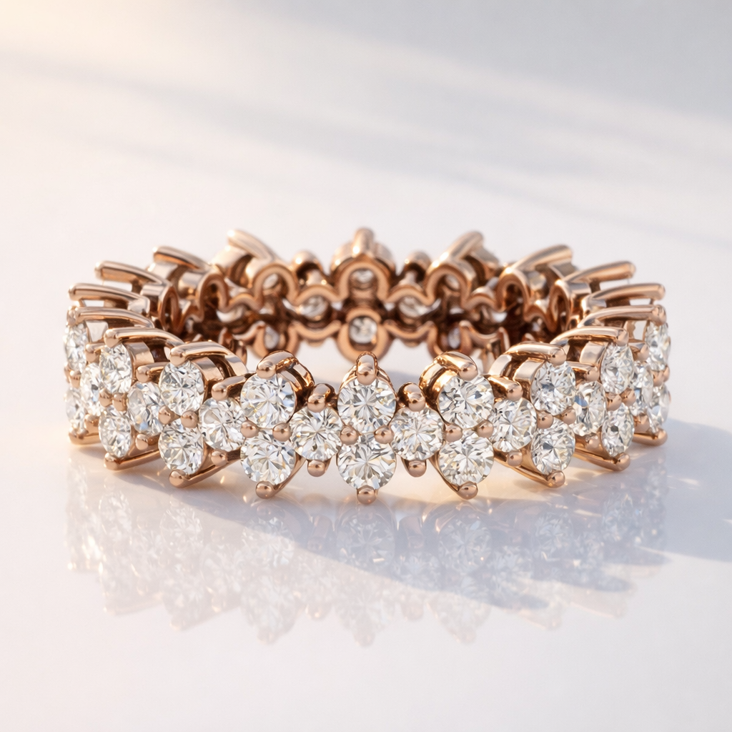 Lab Grown Eternity Wedding Band In Rose Gold With Round Cut Diamonds
