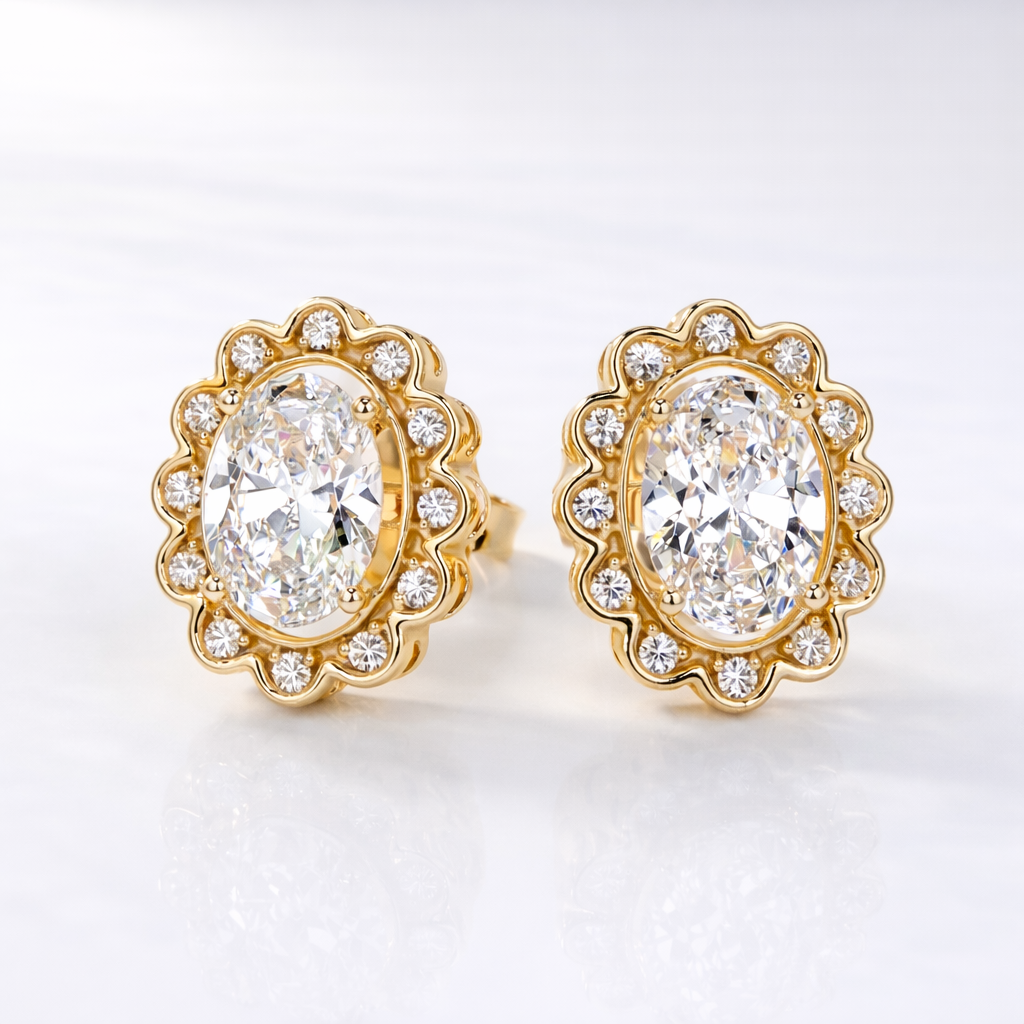 Oval Stud Diamond Earrings For Women
