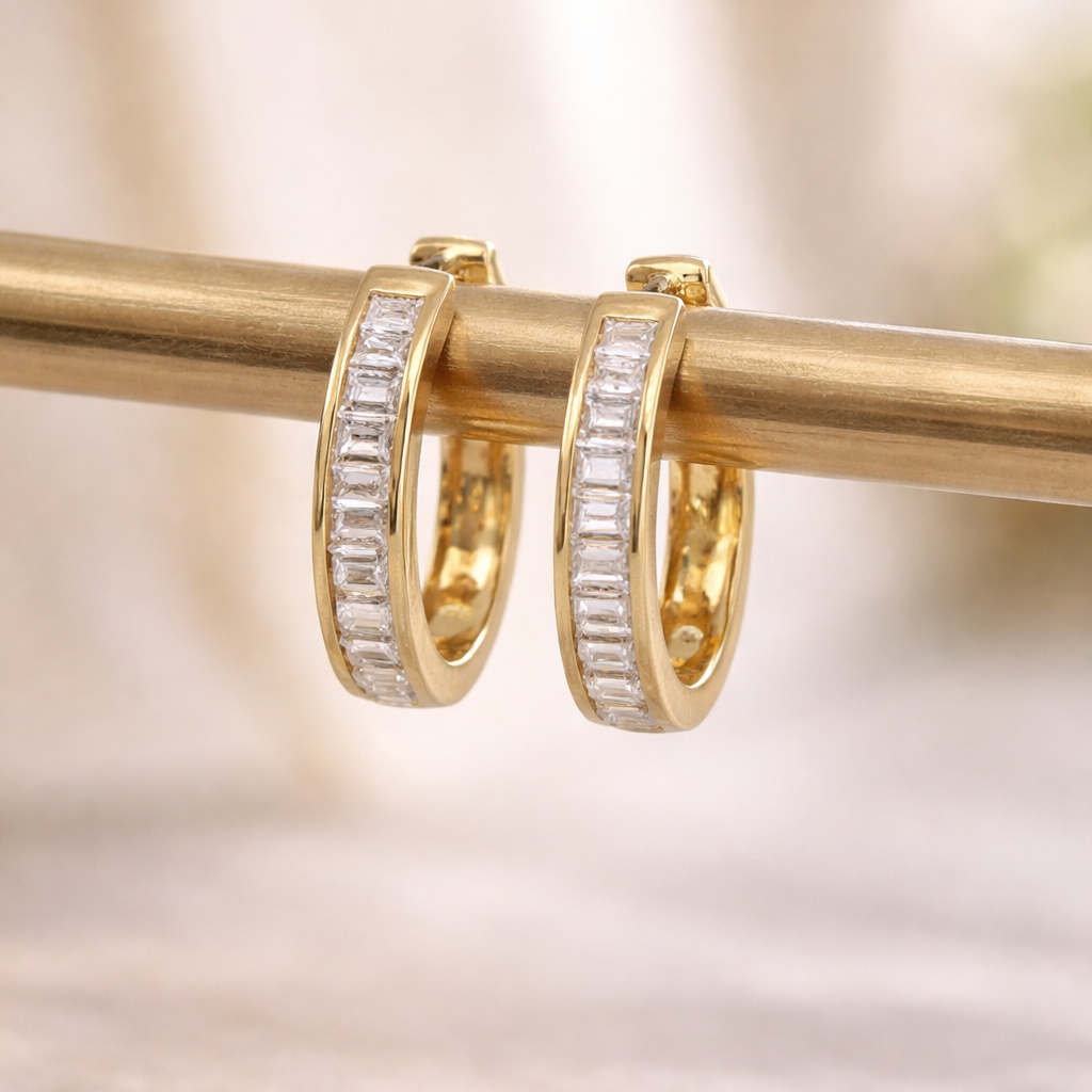 Lab Grown Diamond Earrings Baguette Huggie Earrings Channel Set
