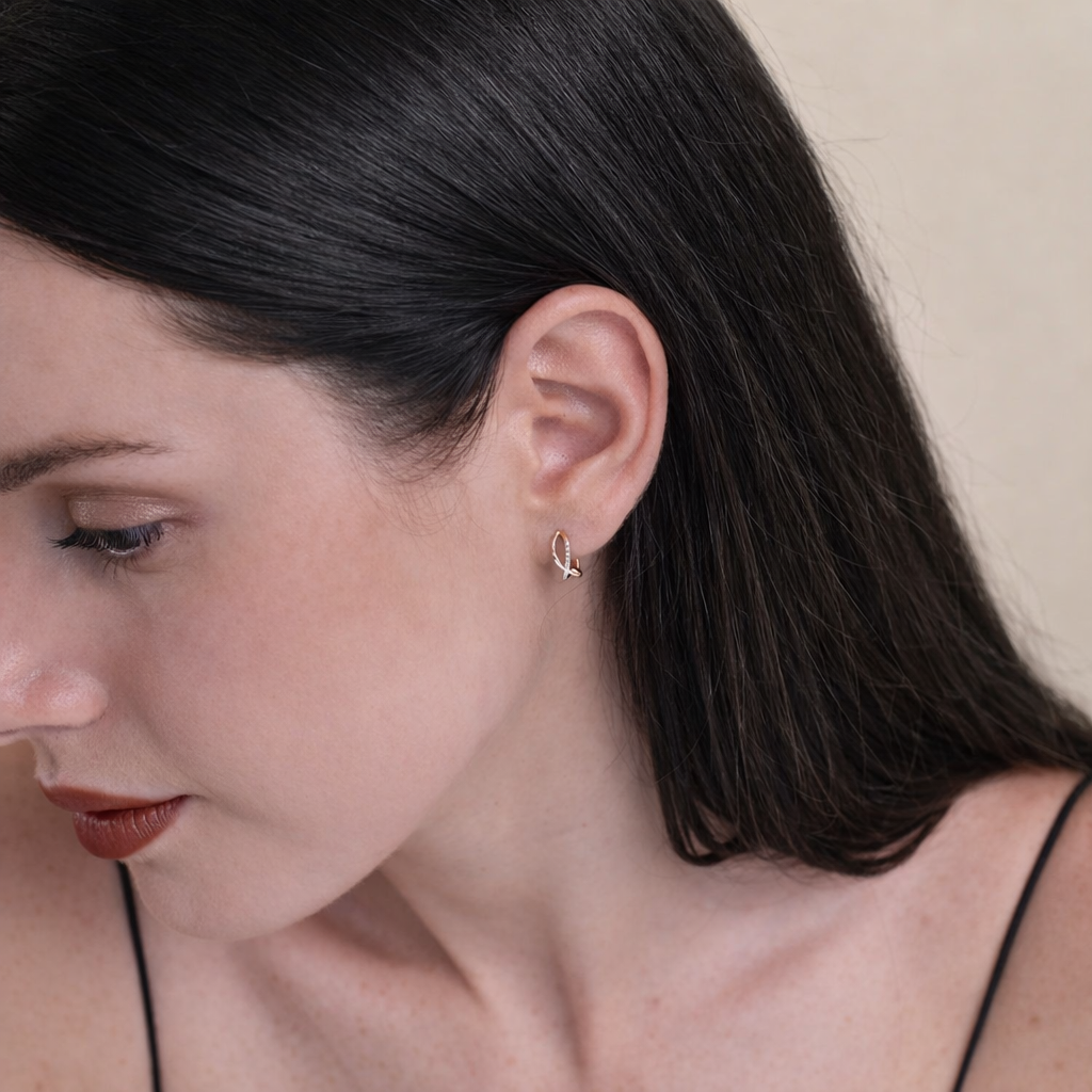 Moissanite Earrings Infinity Earrings Gold Crossover Hoop Earrings
