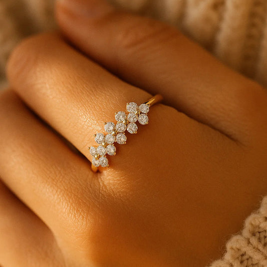 Minimalist Floral Band Ring Round Cut Tiny Everyday Wear Engagement Rings

