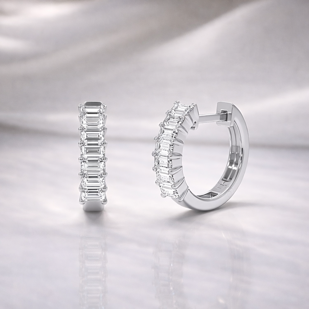Lab Grown Diamond Earrings Baguette Cut Earrings Huggies

