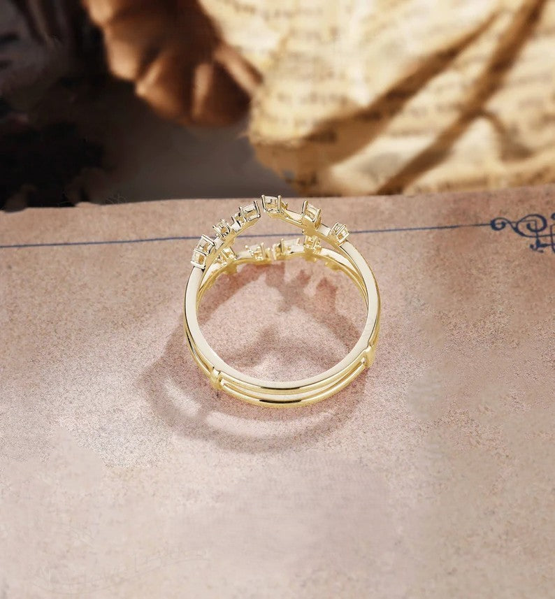 Custom Wedding Band With Leaf Diamond Wedding Band Look In Yellow Gold Finish
