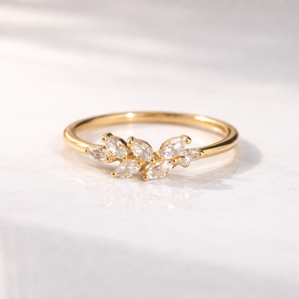 Leaf Wedding Band With Marquise Cut Diamond Design
