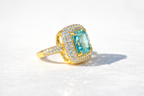 Light Blue Sapphire Engagement Ring Vintage Style Yellow Gold Band.

