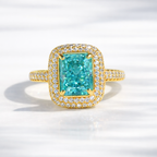 Light Blue Sapphire Ring Double Halo Radiant Cut Engagement Ring.
