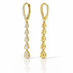 Long Drop Diamond Earrings In Yellow Gold With Pear Shape Outline
