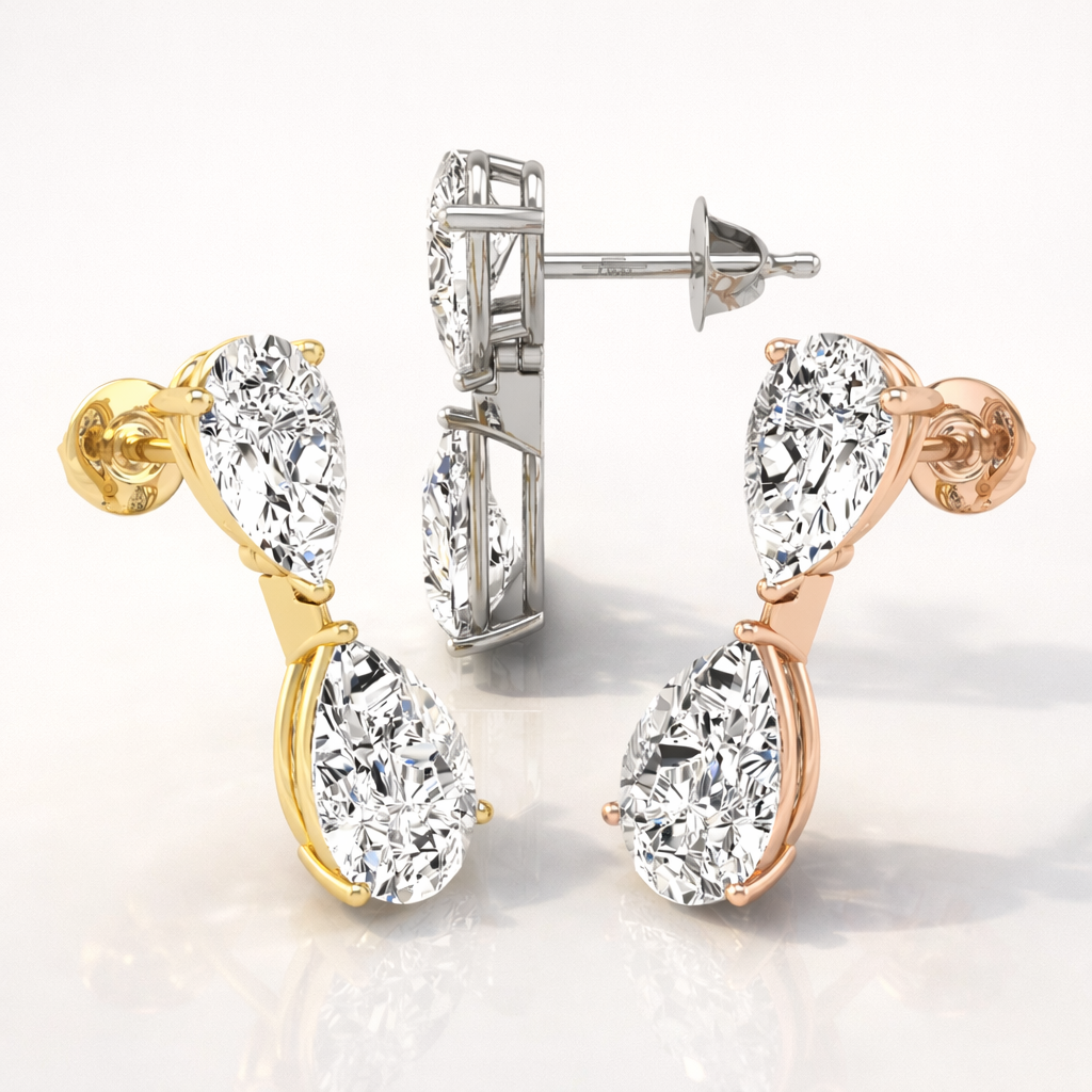 Two Stone Lab Grown Diamond Pear Cut Stud Earrings
