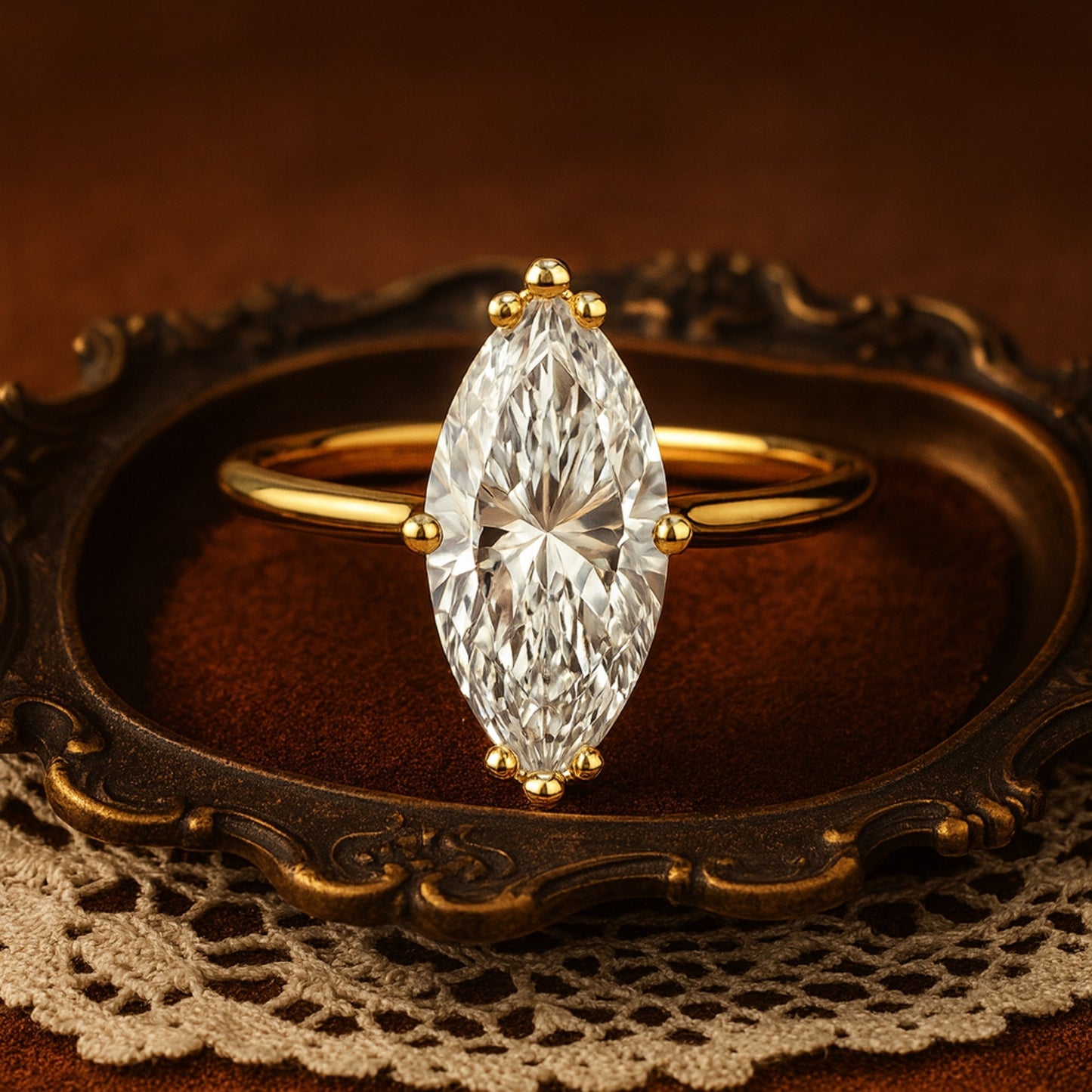 Luxury 18K Gold Marquise-Cut Diamond Solitaire Ring | Brilliant Fine Jewelry by Diiro, Elegant Engagement & Fashion Ring for Women