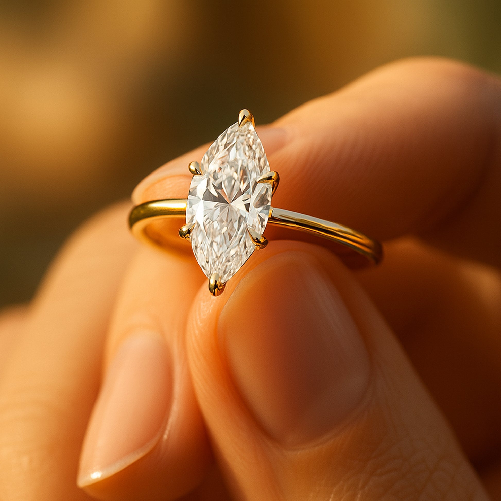 Luxury 18K Gold Marquise Cut Diamond Solitaire Ring Elegant Fine Jewelry by Diiro Women’s Engagement and Bridal Ring USA.
