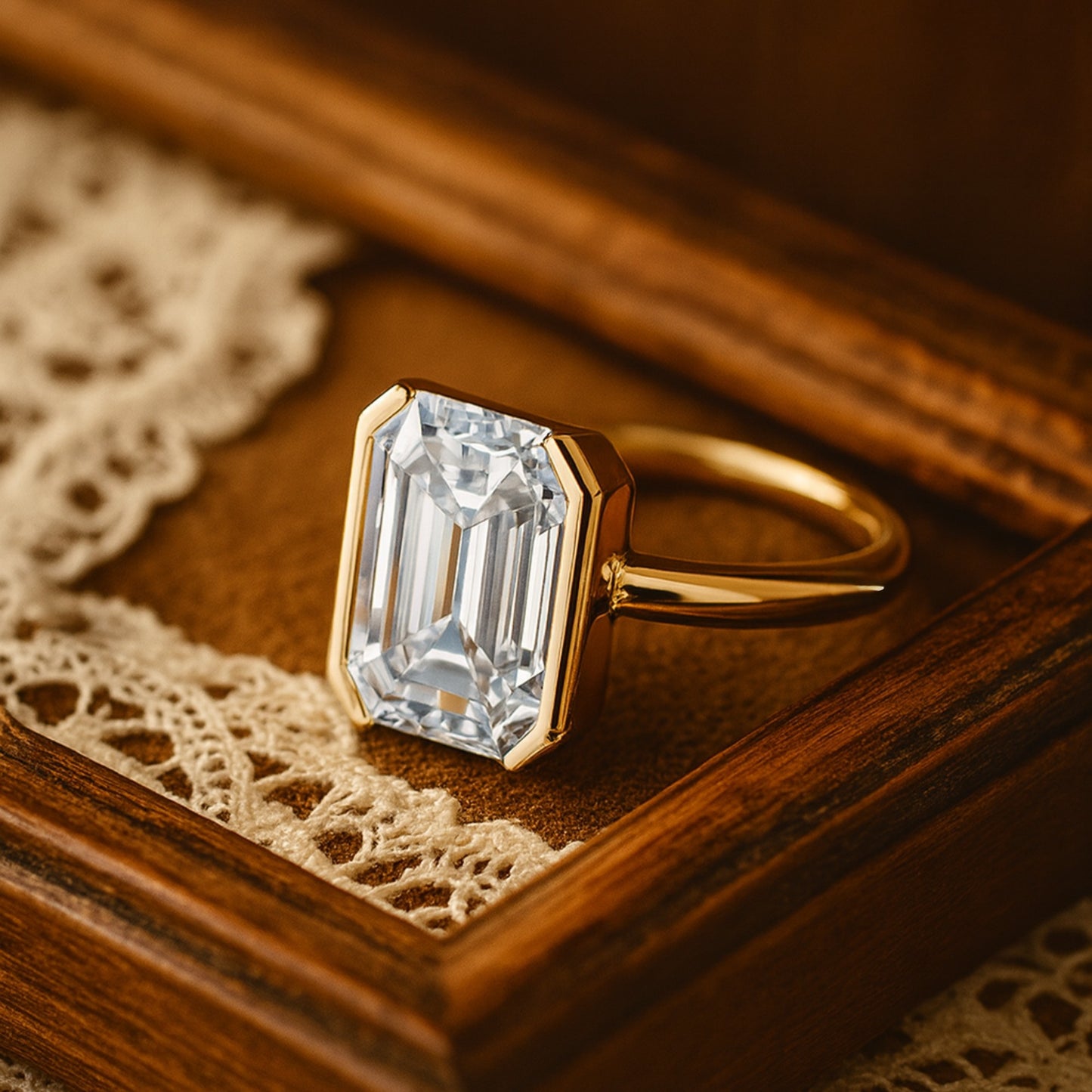 2 CT Emerald Cut Diamond Bezel Ring Close-Up – Premium Quality by Diiro